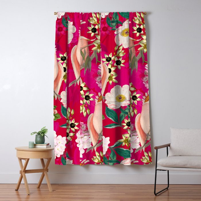 Vintage & Shabby Chic - Tropical Bird Flower Garden Window Curtain Gallery Image 5