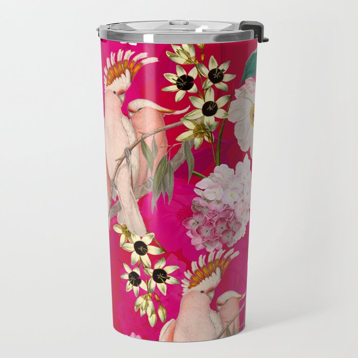 Vintage & Shabby Chic - Tropical Bird Flower Garden Travel Mug Gallery Image 2