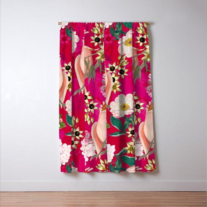 Vintage & Shabby Chic - Tropical Bird Flower Garden Window Curtain Gallery Image 3