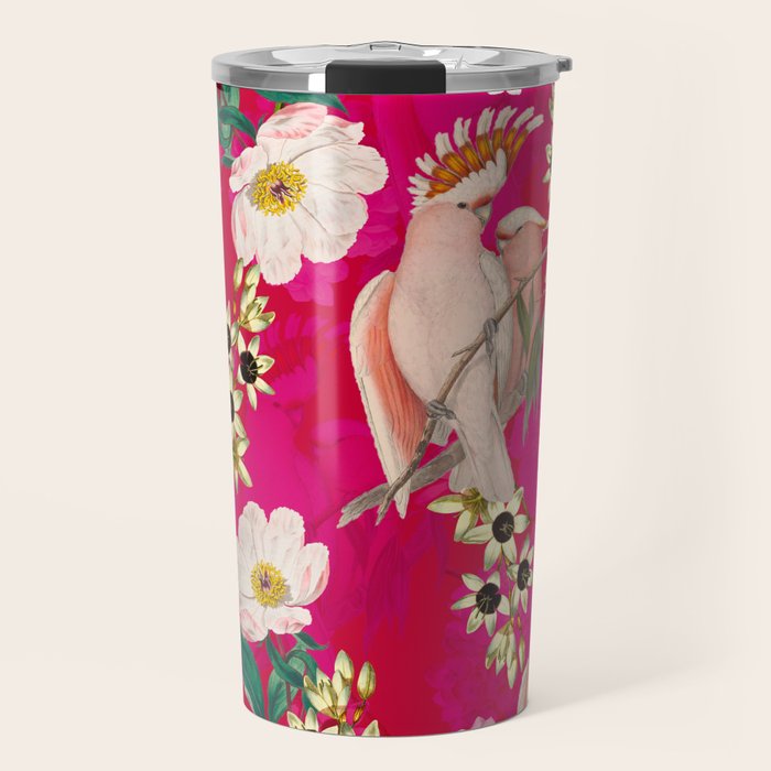 Vintage & Shabby Chic - Tropical Bird Flower Garden Travel Mug Gallery Image 1