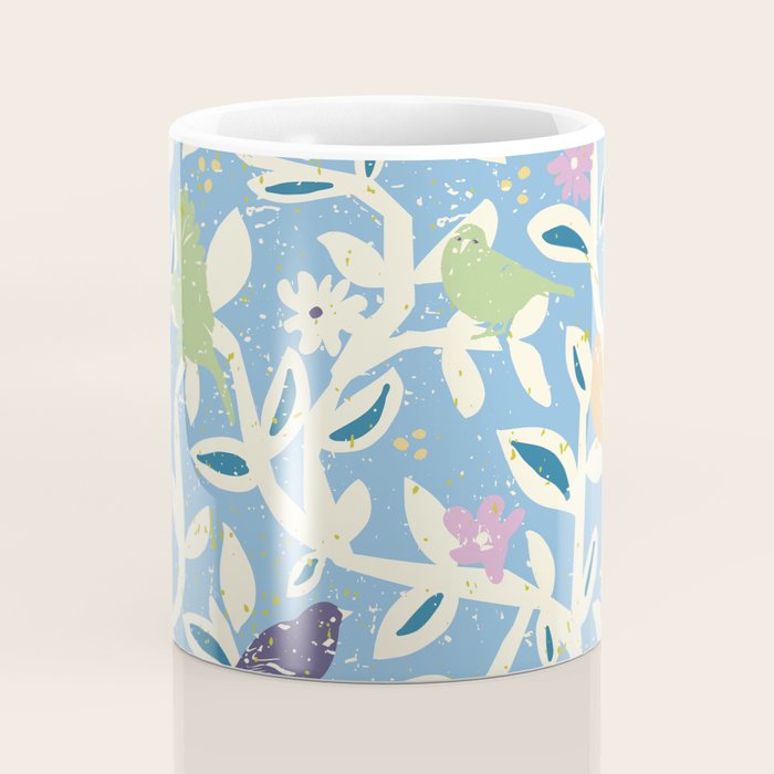 Birds in branches chalky blue Coffee Mug Gallery Image 4