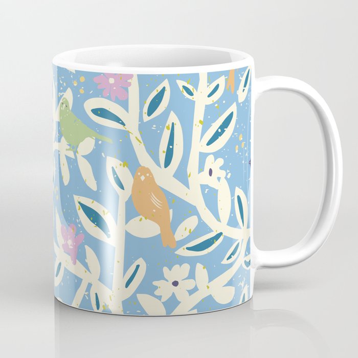 Birds in branches chalky blue Coffee Mug Gallery Image 1