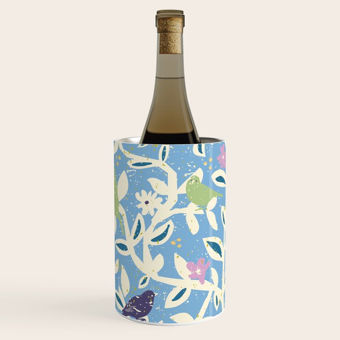 Birds in branches chalky blue Wine Chiller Gallery Image 1