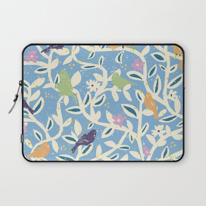 Birds in branches chalky blue Laptop Sleeve Gallery Image 1
