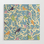 Birds in branches chalky blue Wood Wall Art Gallery Image 1