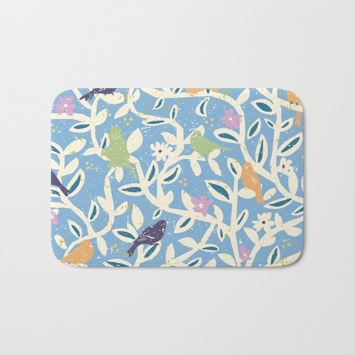 Birds in branches chalky blue Bath Mat Gallery Image 1