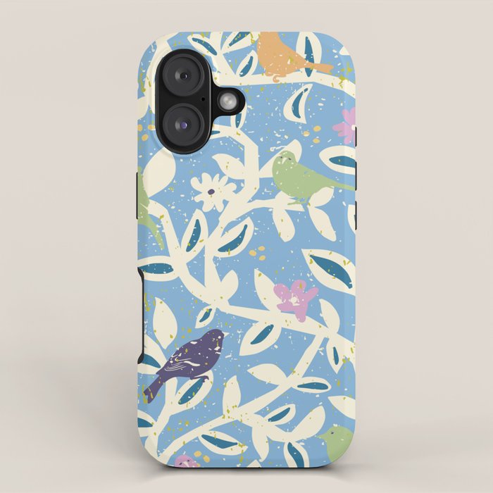 Birds in branches chalky blue iPhone Case Gallery Image 1
