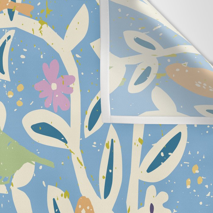 Birds in branches chalky blue Wall Tapestry Gallery Image 3