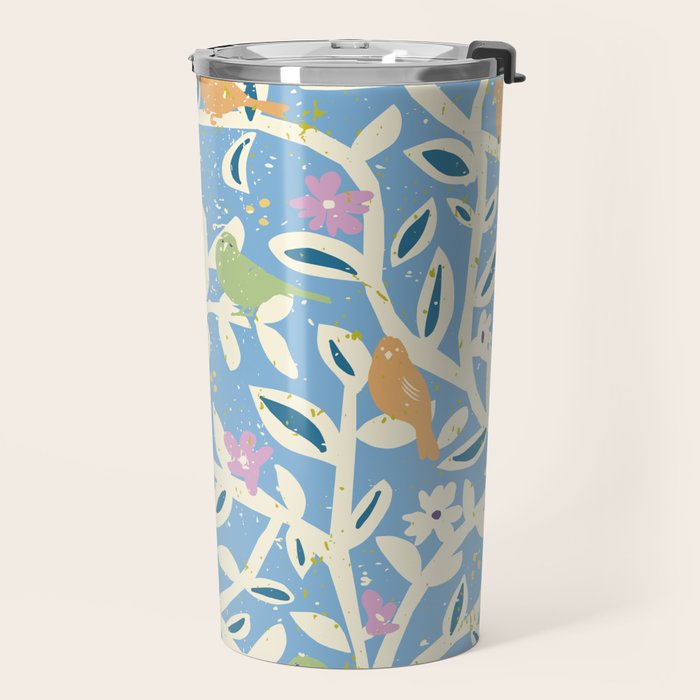 Birds in branches chalky blue Travel Mug Gallery Image 2
