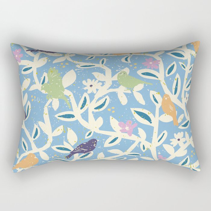 Birds in branches chalky blue Rectangular Pillow Gallery Image 1