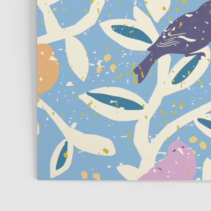 Birds in branches chalky blue Poster Gallery Image 3