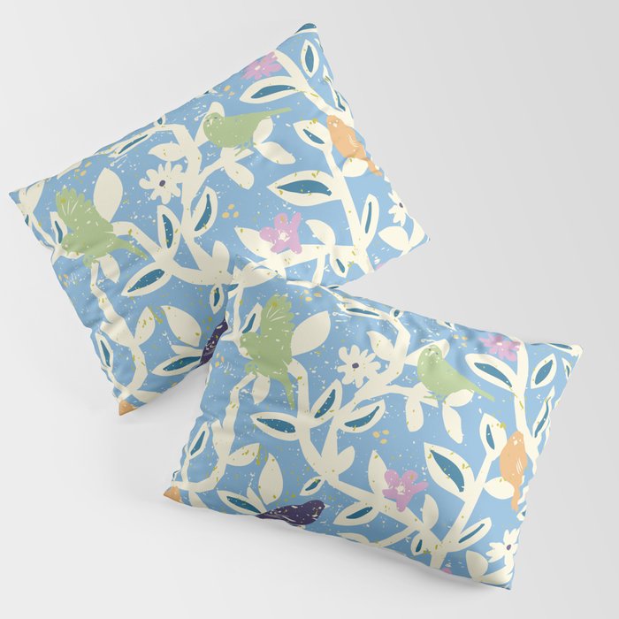 Birds in branches chalky blue Pillow Sham Gallery Image 1