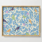 Birds in branches chalky blue Serving Tray Gallery Image 1