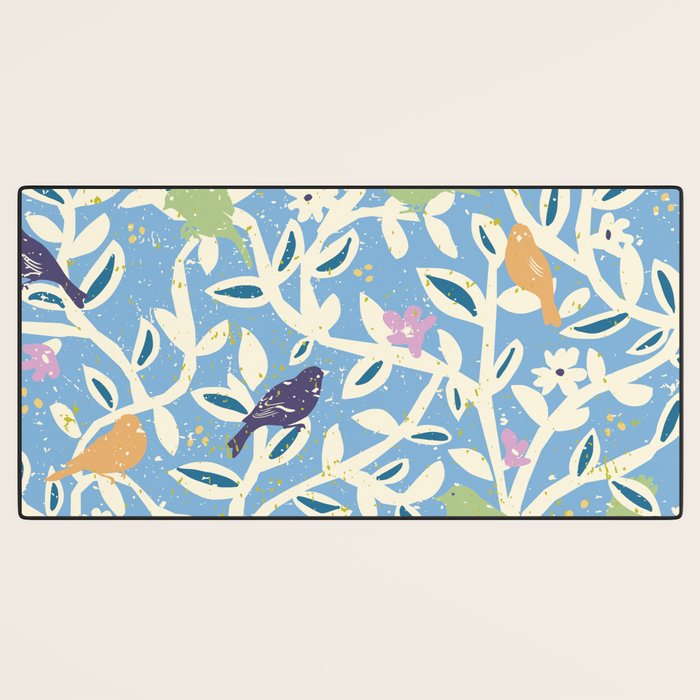 Birds in branches chalky blue Desk Mat Gallery Image 3