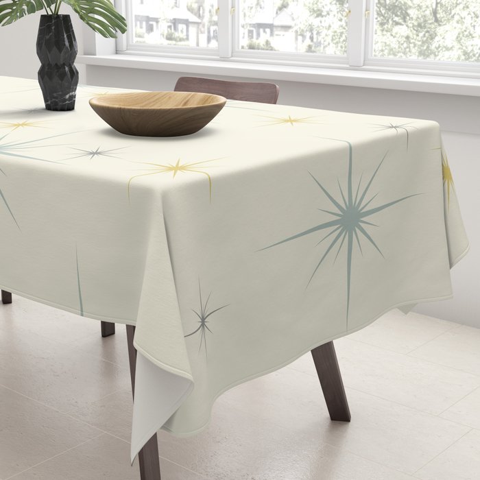 Mid Century Modern Stars Teal Tablecloth Gallery Image 3
