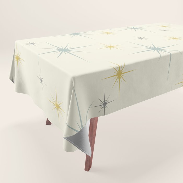 Mid Century Modern Stars Teal Tablecloth Gallery Image 1