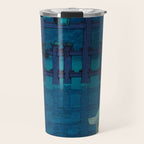 Japanese Woodblock print Torii In The Lake During Night Blue Monochromatic Travel Mug Gallery Image 1