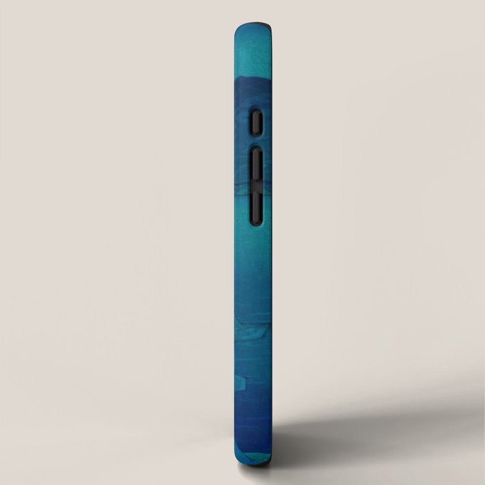 Japanese Woodblock print Torii In The Lake During Night Blue Monochromatic iPhone Case Gallery Image 2