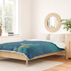 Japanese Woodblock print Torii In The Lake During Night Blue Monochromatic Duvet Cover Gallery Image 2