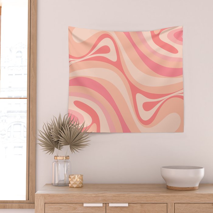 New Groove Retro Swirl Abstract Pattern in Blush Pink Tones Wall Tapestry Gallery Image 2