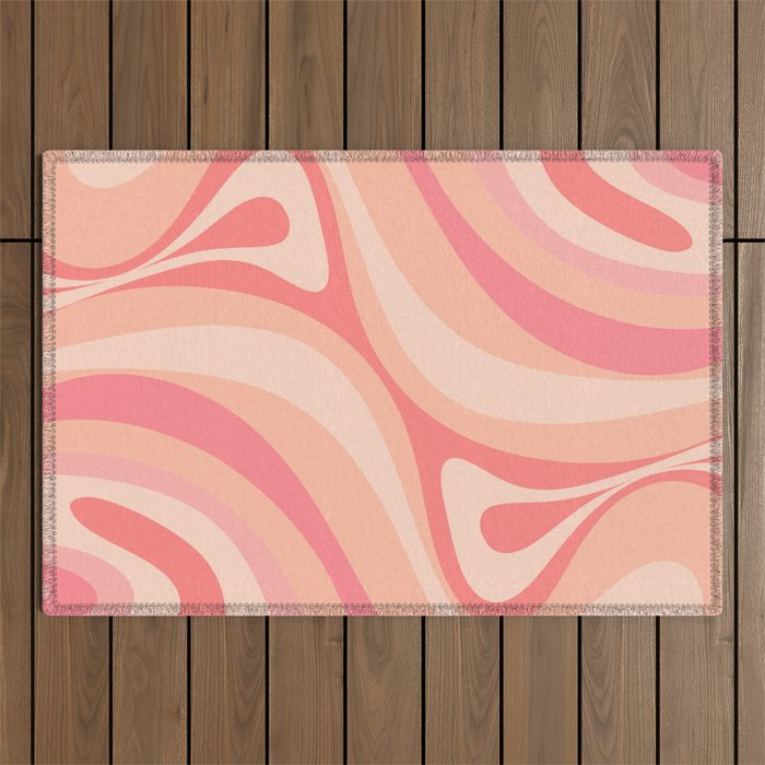 New Groove Retro Swirl Abstract Pattern in Blush Pink Tones Outdoor Rug Gallery Image 1