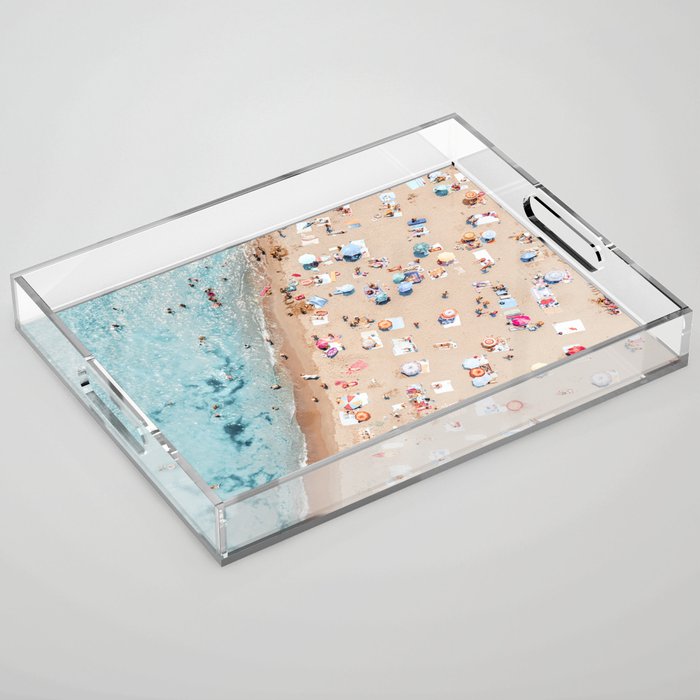 Ocean Print, Beach Print, People Beach Aerial, Wall Decor, Aerial Beach Print, Beach Photography, Bondi Beach Print Acrylic Tray Gallery Image 1