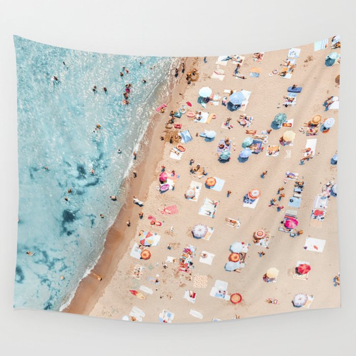 Ocean Print, Beach Print, People Beach Aerial, Wall Decor, Aerial Beach Print, Beach Photography, Bondi Beach Print Wall Tapestry Gallery Image 1