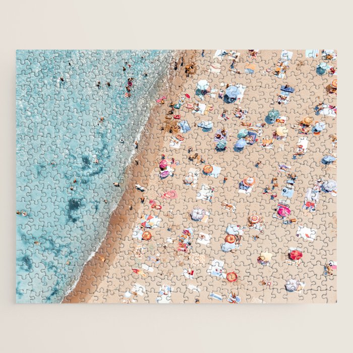 Ocean Print, Beach Print, People Beach Aerial, Wall Decor, Aerial Beach Print, Beach Photography, Bondi Beach Print Jigsaw Puzzle Gallery Image 1