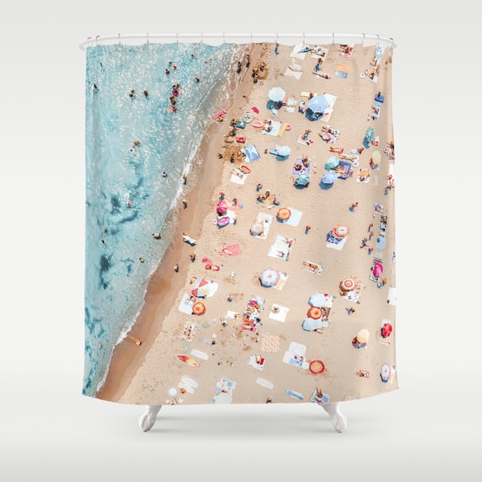 Ocean Print, Beach Print, People Beach Aerial, Wall Decor, Aerial Beach Print, Beach Photography, Bondi Beach Print Shower Curtain Gallery Image 1