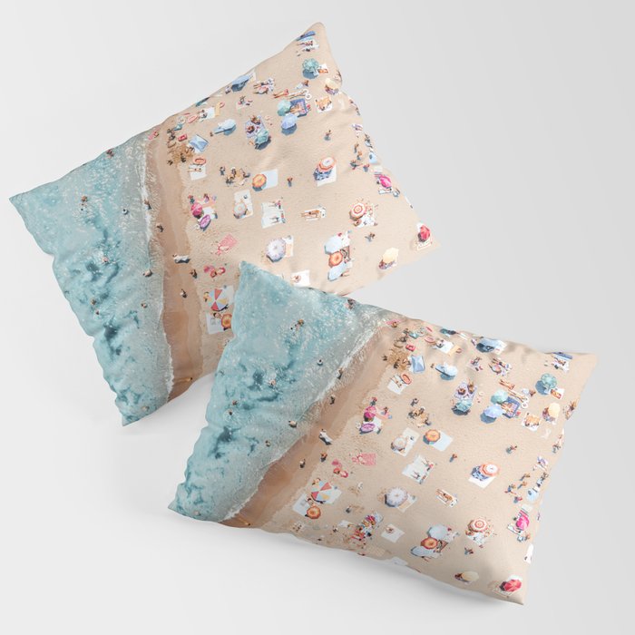 Ocean Print, Beach Print, People Beach Aerial, Wall Decor, Aerial Beach Print, Beach Photography, Bondi Beach Print Pillow Sham Gallery Image 1