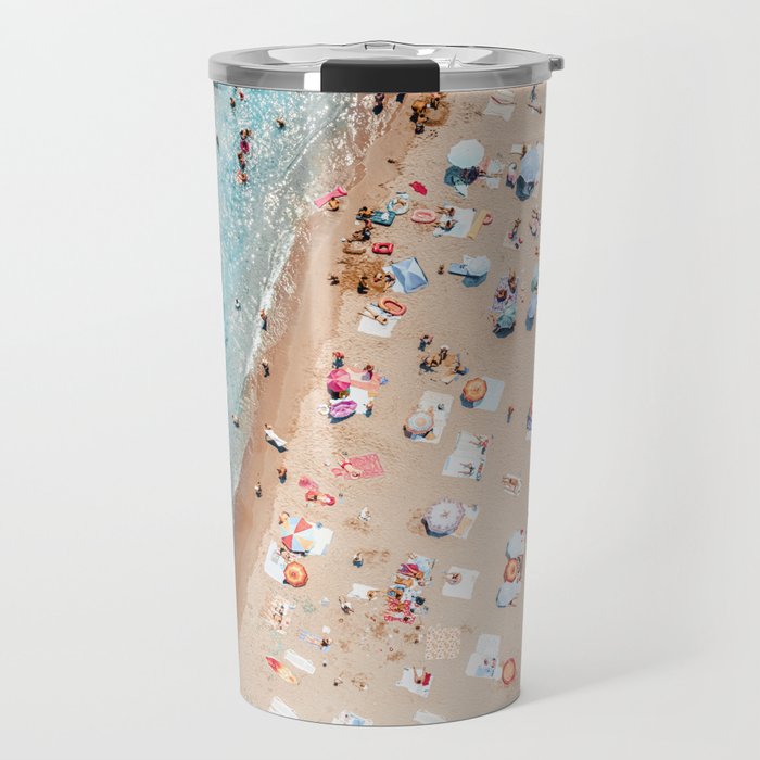 Ocean Print, Beach Print, People Beach Aerial, Wall Decor, Aerial Beach Print, Beach Photography, Bondi Beach Print Travel Mug Gallery Image 1