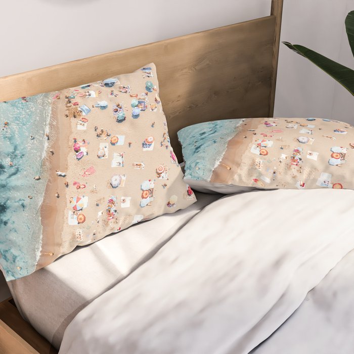 Ocean Print, Beach Print, People Beach Aerial, Wall Decor, Aerial Beach Print, Beach Photography, Bondi Beach Print Pillow Sham Gallery Image 2