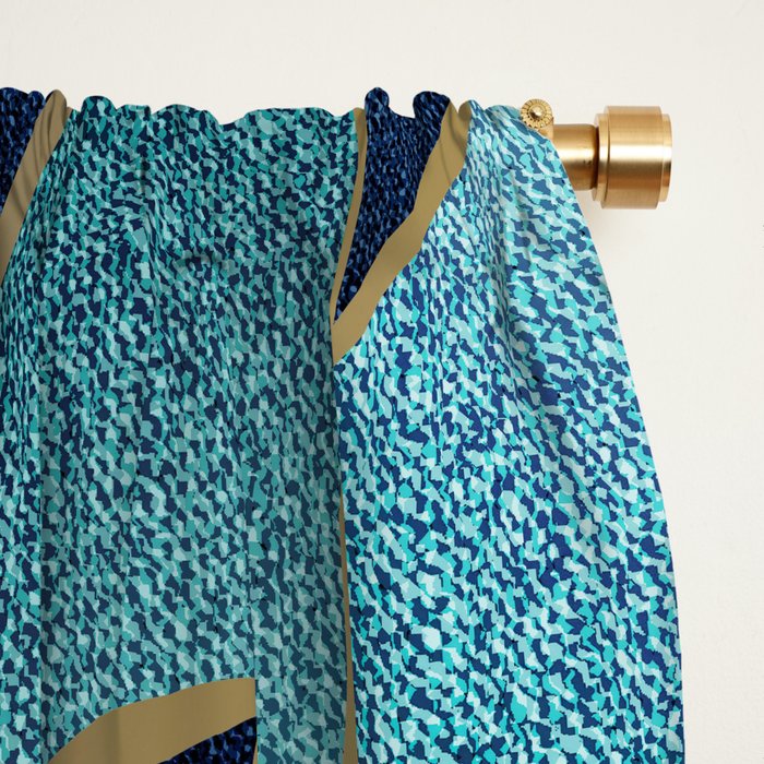 Festive, Floral Prints, Navy Blue, Teal and Gold Window Curtain Gallery Image 2