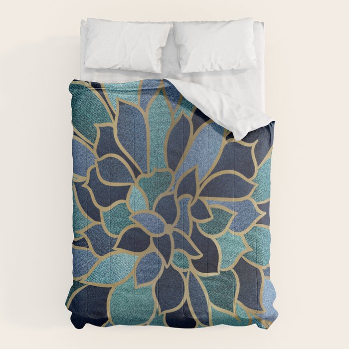 Festive, Floral Prints, Navy Blue, Teal and Gold Comforter Gallery Image 6