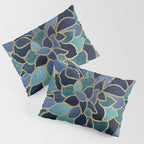 Festive, Floral Prints, Navy Blue, Teal and Gold Pillow Sham Gallery Image 3