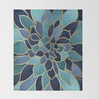Festive, Floral Prints, Navy Blue, Teal and Gold Throw Blanket Gallery Image 2