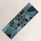 Festive, Floral Prints, Navy Blue, Teal and Gold Yoga Mat Gallery Image 1
