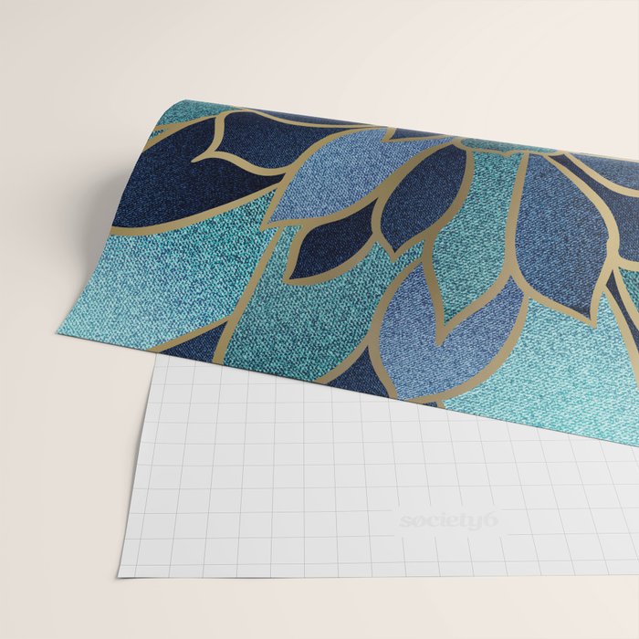 Festive, Floral Prints, Navy Blue, Teal and Gold Wrapping Paper Gallery Image 2