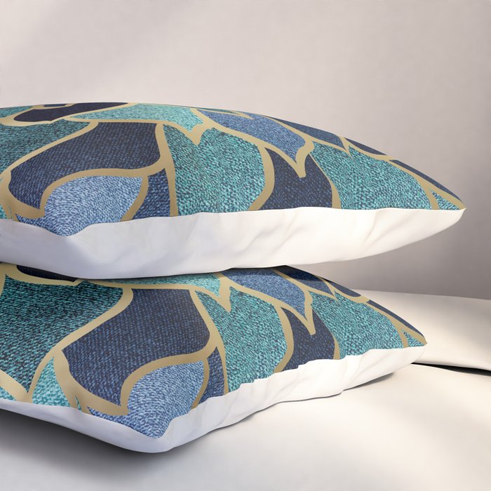 Festive, Floral Prints, Navy Blue, Teal and Gold Pillow Sham Gallery Image 3
