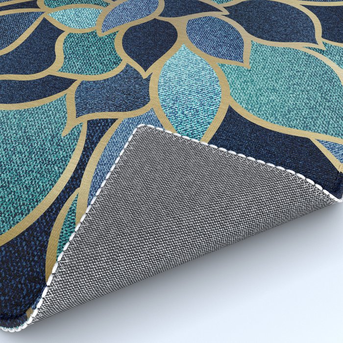 Festive, Floral Prints, Navy Blue, Teal and Gold Rug Gallery Image 4