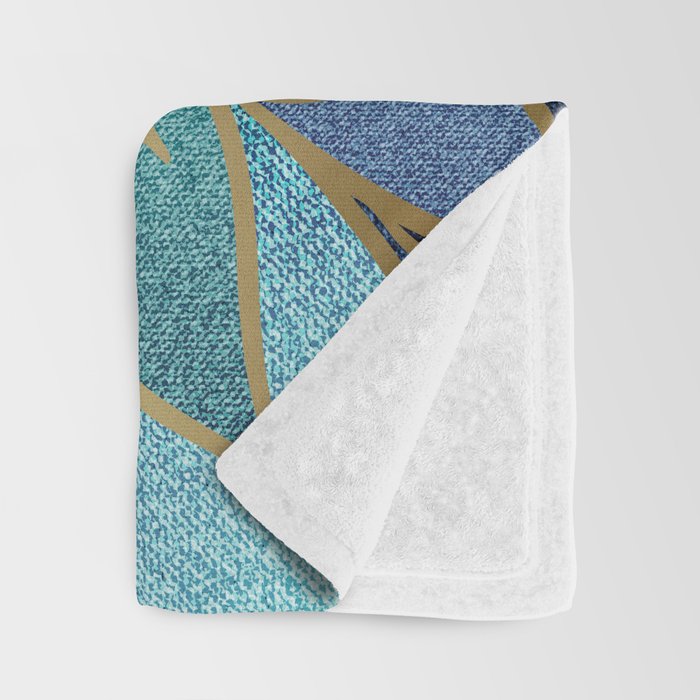 Festive, Floral Prints, Navy Blue, Teal and Gold Throw Blanket Gallery Image 3