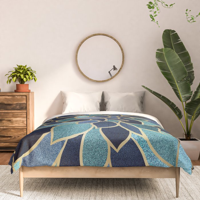Festive, Floral Prints, Navy Blue, Teal and Gold Comforter Gallery Image 3