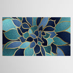 Festive, Floral Prints, Navy Blue, Teal and Gold Tablecloth Gallery Image 2