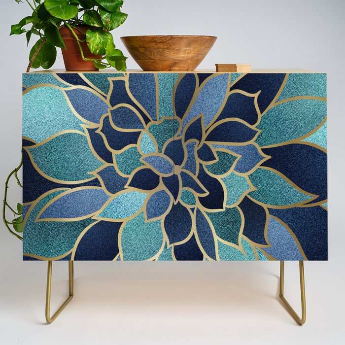 Festive, Floral Prints, Navy Blue, Teal and Gold Credenza Gallery Image 1