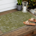 Antique Persian Vintage Rug Print Olive Green Outdoor Rug Gallery Image 2