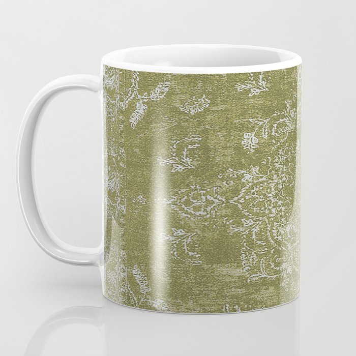 Antique Persian Vintage Rug Print Olive Green Coffee Mug Gallery Image 3