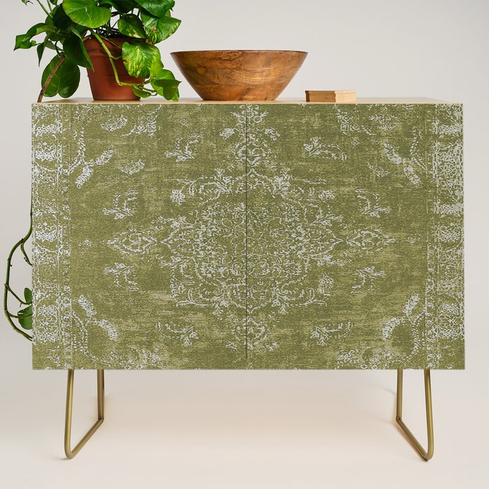 Antique Persian Vintage Rug Print Olive Green Credenza Gallery Image 1