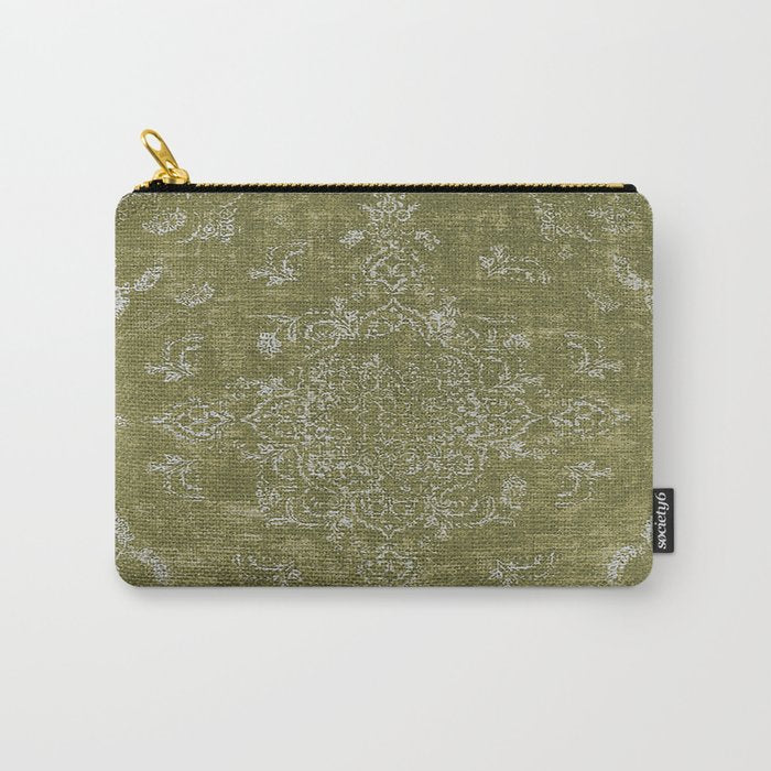 Antique Persian Vintage Rug Print Olive Green Carry All Pouch Gallery Image 1