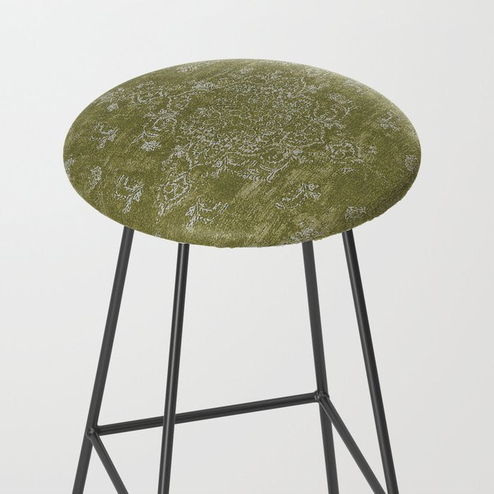 Antique Persian Vintage Rug Print Olive Green Stool Gallery Image 2