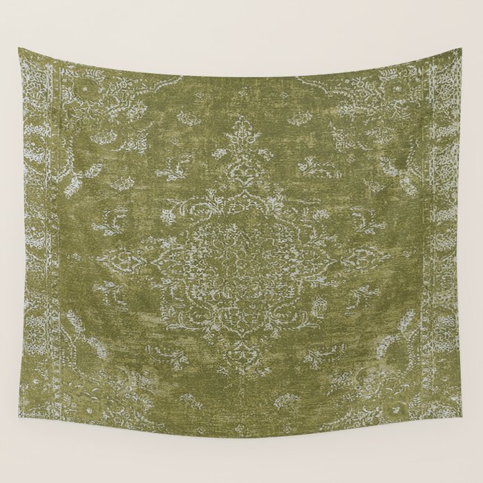 Antique Persian Vintage Rug Print Olive Green Wall Tapestry Gallery Image 4